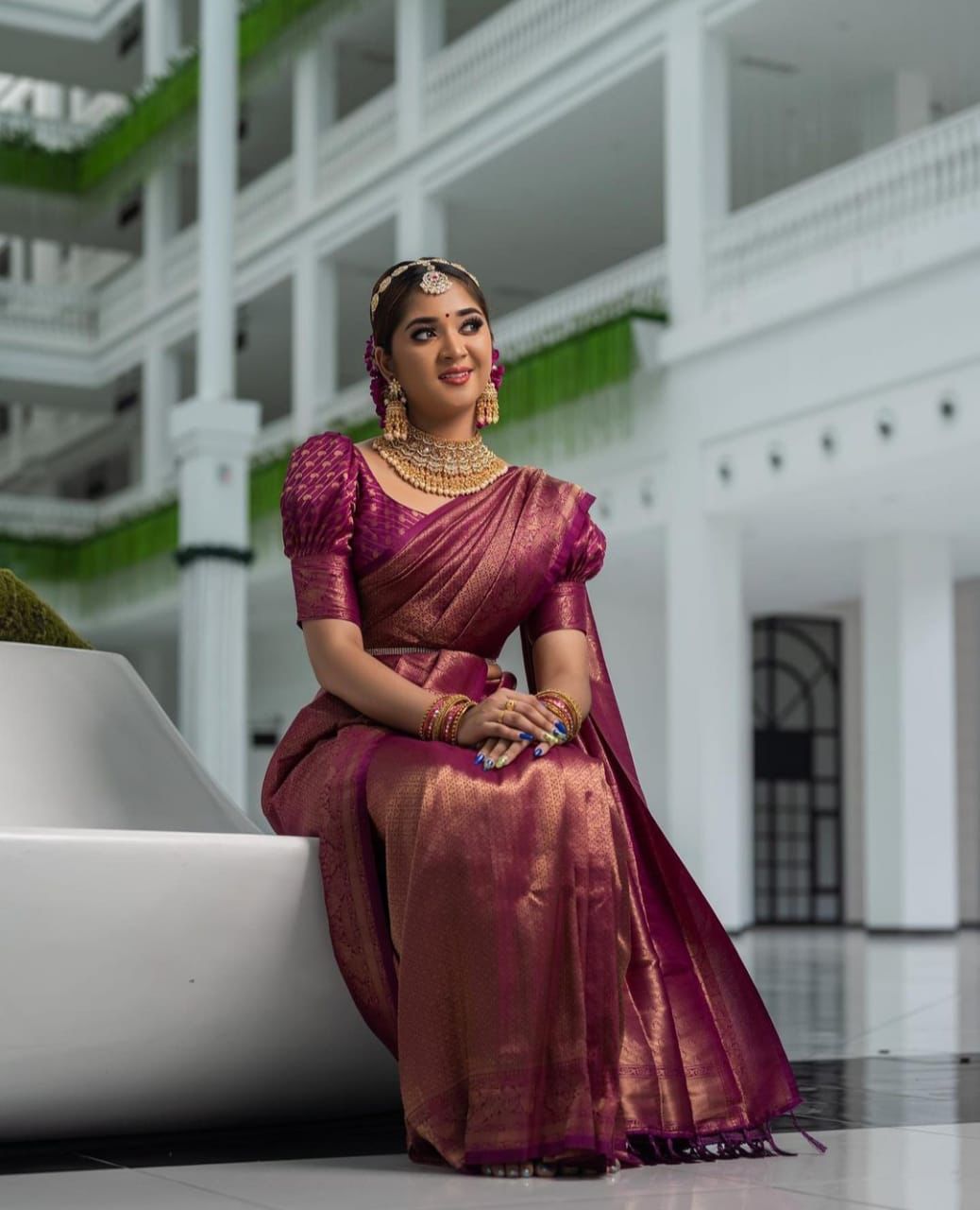 Wine Semi Soft Lichi Silk Saree With Gold Zari Weaving