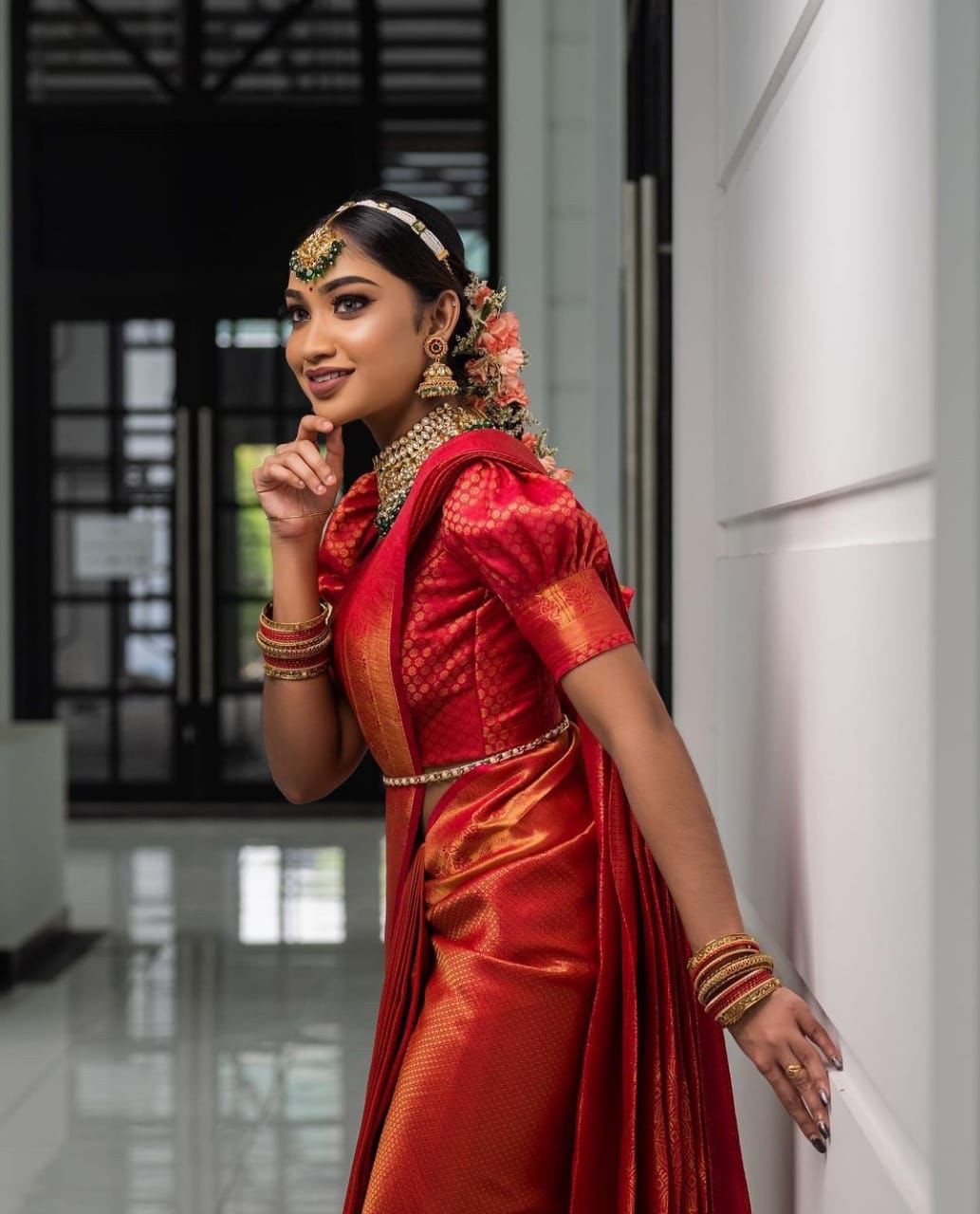 Red Semi Soft Lichi Silk Saree With Gold Zari Weaving
