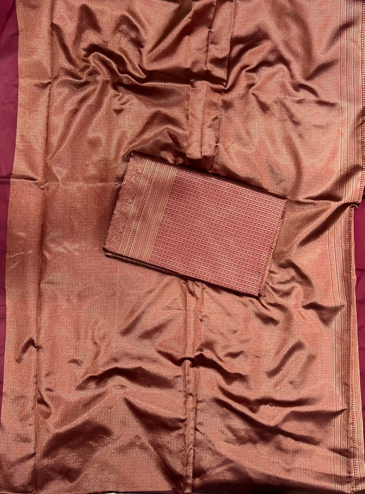 Maroon  Semi Soft Lichi Silk Saree With Copper Zari Weaving