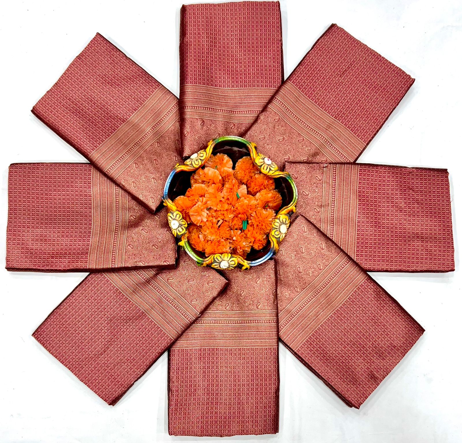 Maroon  Semi Soft Lichi Silk Saree With Copper Zari Weaving