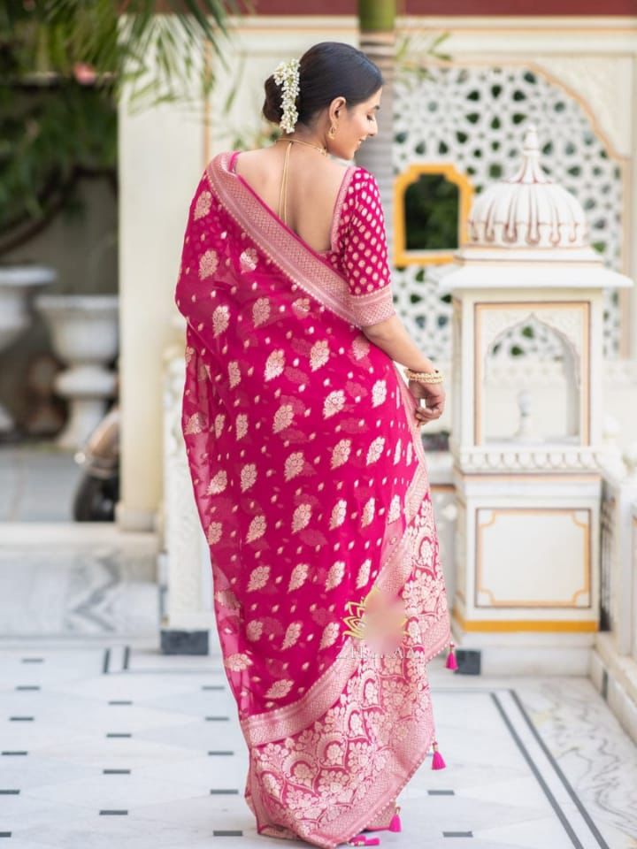 Pink Semi Soft Lichi Silk Saree With Designer Rich Pallu