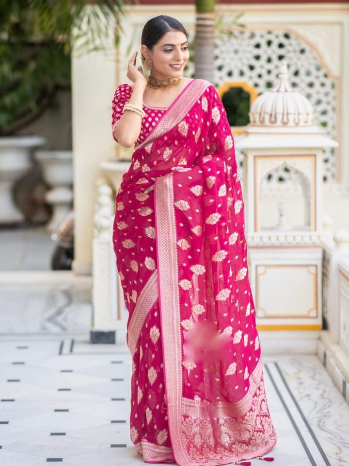 Pink Semi Soft Lichi Silk Saree With Designer Rich Pallu