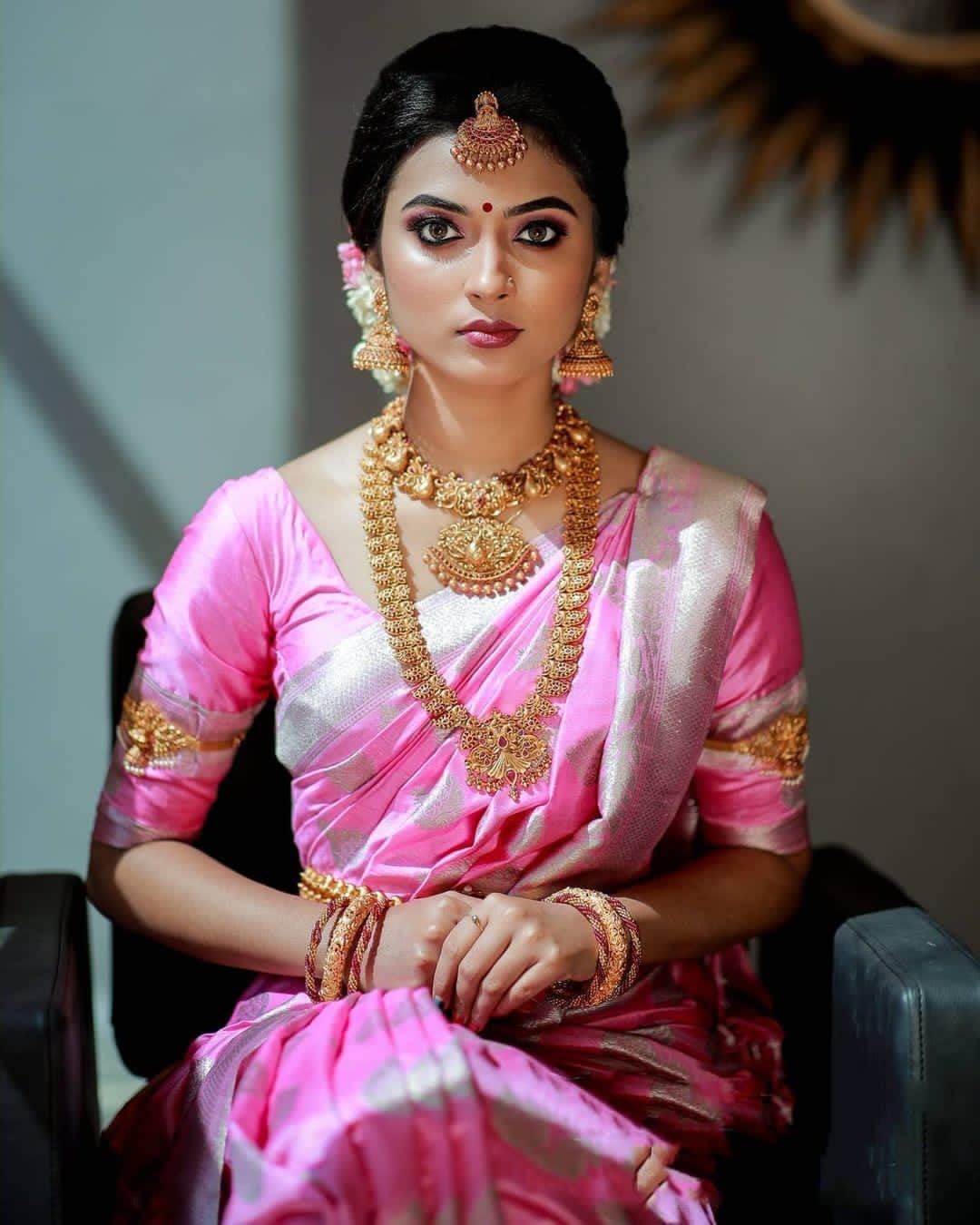 Baby Pink Semi Soft Lichi Silk Saree With Silver Zari Weaving