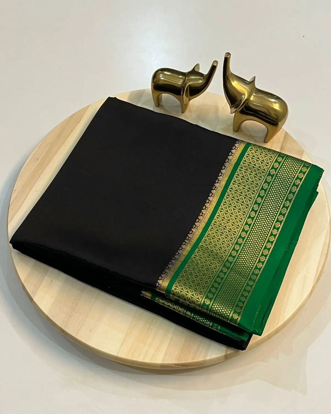 Black and green Color Semi Mysore Silk Saree
