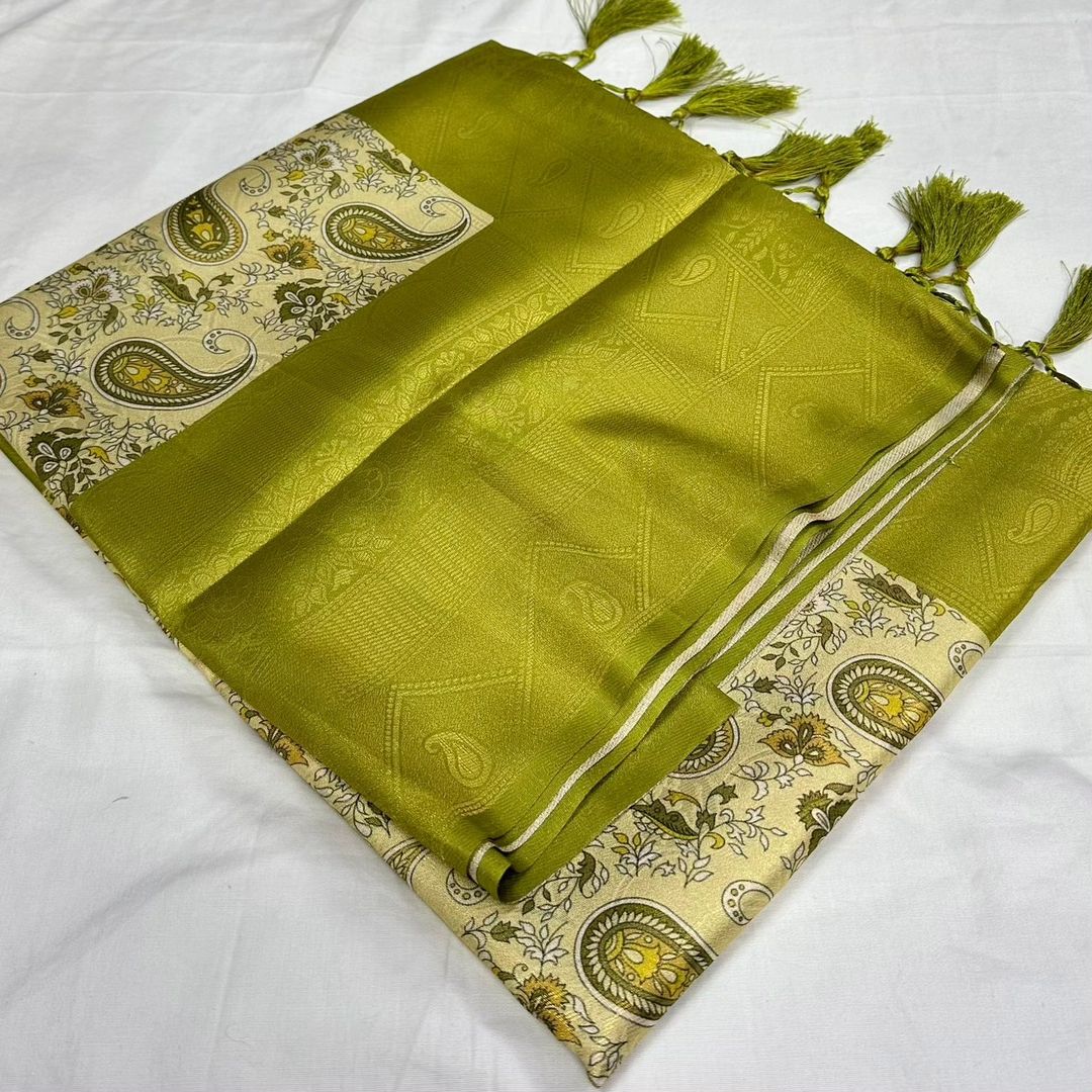 Mehndi Digital Print semi Softy Silk Saree