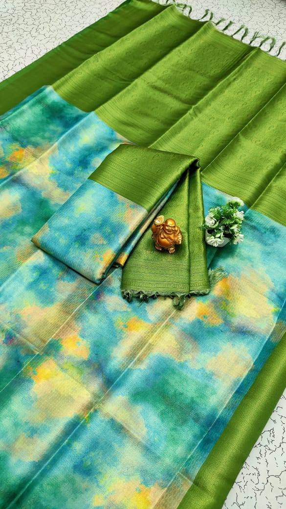 Green Digital Print semi Softy Silk Saree