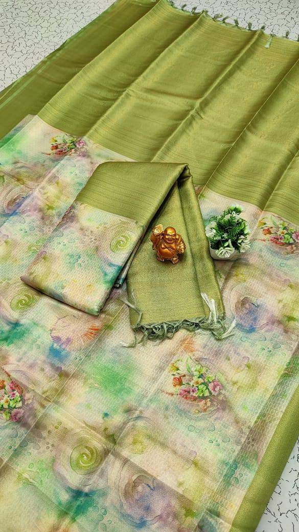 Pista Digital Print semi Softy Silk Saree